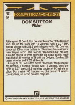 1985 Leaf #16 Don Sutton Back