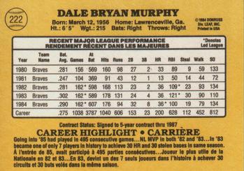 1985 Leaf #222 Dale Murphy Back