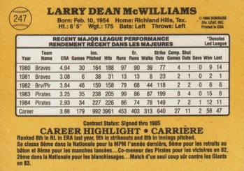1985 Leaf #247 Larry McWilliams Back