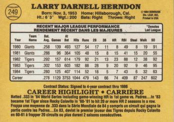 1985 Leaf #249 Larry Herndon Back