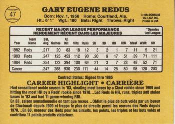 1985 Leaf #47 Gary Redus Back