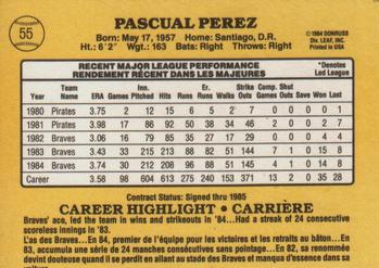 1985 Leaf #55 Pascual Perez Back