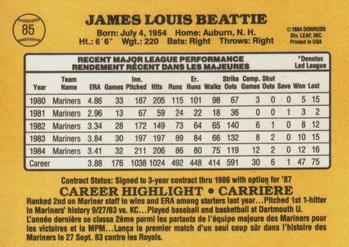 1985 Leaf #85 Jim Beattie Back