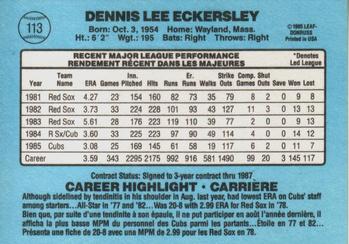 1986 Leaf #113 Dennis Eckersley Back