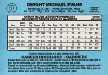 1986 Leaf #127 Dwight Evans Back