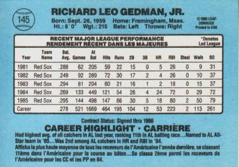 1986 Leaf #145 Rich Gedman Back