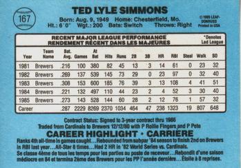 1986 Leaf #167 Ted Simmons Back