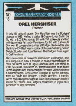 1986 Leaf #18 Orel Hershiser Back