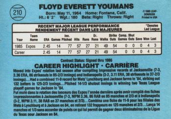 1986 Leaf #210 Floyd Youmans Back