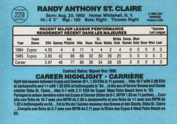 1986 Leaf #229 Randy St. Claire Back