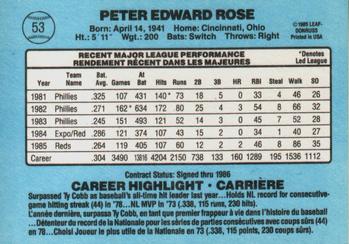 1986 Leaf #53 Pete Rose Back