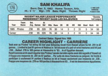 1986 Leaf #178 Sam Khalifa Back