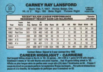 1986 Leaf #55 Carney Lansford Back