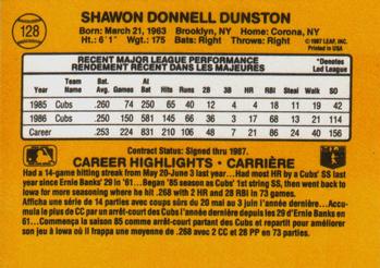 1987 Leaf #128 Shawon Dunston Back