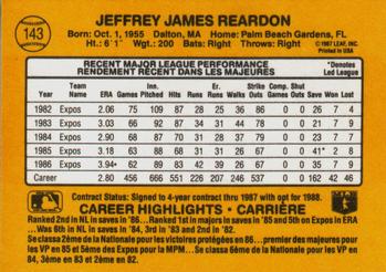 1987 Leaf #143 Jeff Reardon Back