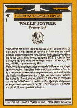 1987 Leaf #1 Wally Joyner Back