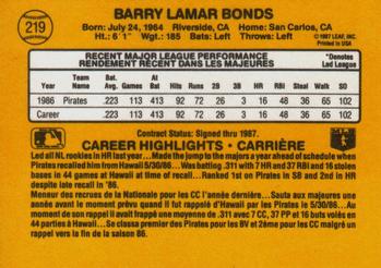 1987 Leaf #219 Barry Bonds Back