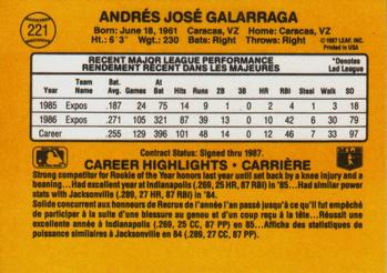 1987 Leaf #221 Andres Galarraga Back