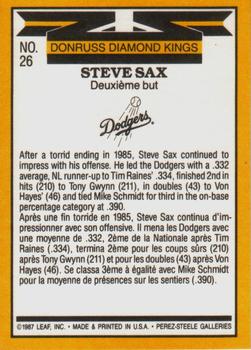 1987 Leaf #26 Steve Sax Back