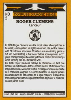 1987 Leaf #2 Roger Clemens Back