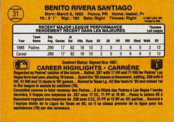 1987 Leaf #31 Benito Santiago Back