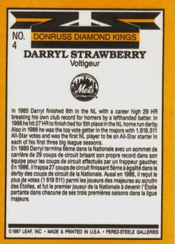 1987 Leaf #4 Darryl Strawberry Back