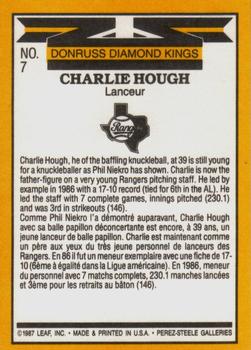 1987 Leaf #7 Charlie Hough Back