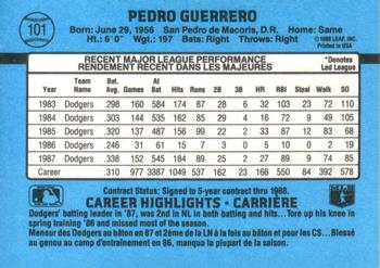 1988 Leaf #101 Pedro Guerrero Back