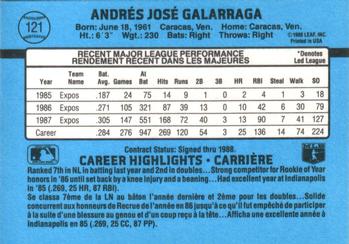 1988 Leaf #121 Andres Galarraga Back