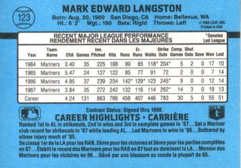 1988 Leaf #123 Mark Langston Back