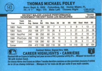 1988 Leaf #143 Tom Foley Back