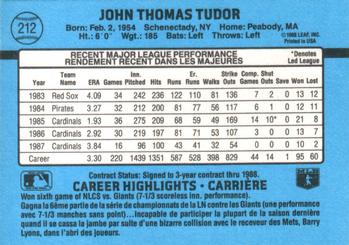 1988 Leaf #212 John Tudor Back