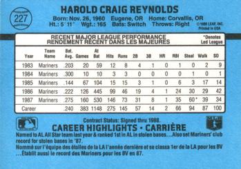 1988 Leaf #227 Harold Reynolds Back