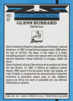 1988 Leaf #22 Glenn Hubbard Back