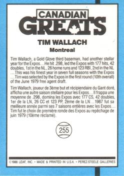 1988 Leaf #255 Tim Wallach Back