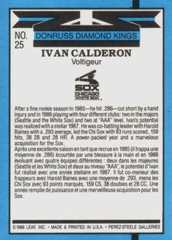 1988 Leaf #25 Ivan Calderon Back