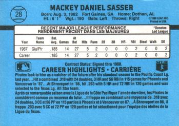 1988 Leaf #28 Mackey Sasser Back