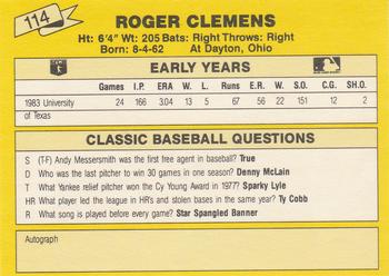 1987 Classic Update Yellow #114 Roger Clemens Back