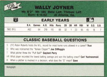 1987 Classic Update Yellow/Green Backs #108 Wally Joyner Back