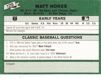 1987 Classic Update Yellow/Green Backs #129 Matt Nokes Back