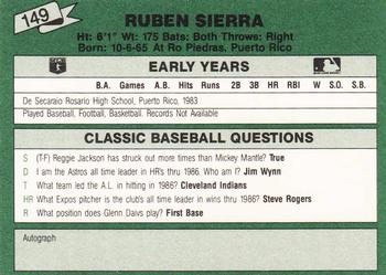 1987 Classic Update Yellow/Green Backs #149 Ruben Sierra Back