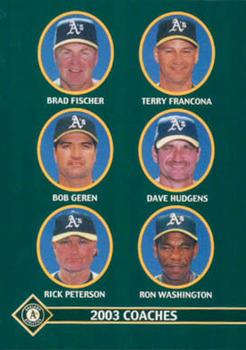 2003 Plumbers Union Oakland Athletics #28 Coaches (Brad Fischer / Terry Francona / Bob Geren / Dave Hudgens / Rick Peterson / Ron Washington) Front