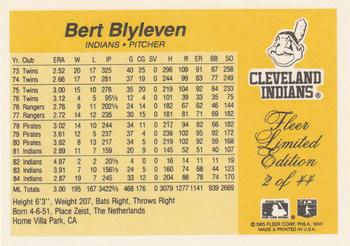 1985 Fleer Limited Edition #2 Bert Blyleven Back