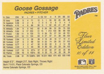 1985 Fleer Limited Edition #10 Goose Gossage Back