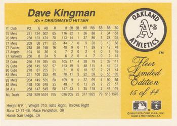 1985 Fleer Limited Edition #15 Dave Kingman Back