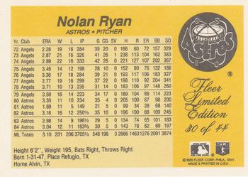 1985 Fleer Limited Edition #30 Nolan Ryan Back