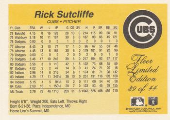 1985 Fleer Limited Edition #39 Rick Sutcliffe Back