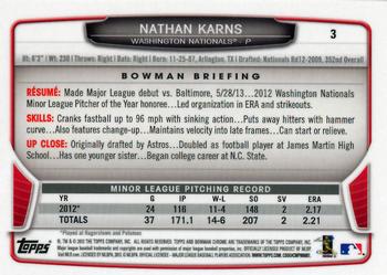 2013 Bowman Draft Picks & Prospects - Chrome #3 Nathan Karns Back