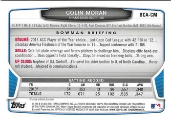 2013 Bowman Draft Picks & Prospects - Chrome Draft Pick Autographs #BCA-CM Colin Moran Back
