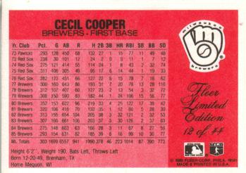 1986 Fleer Limited Edition #12 Cecil Cooper Back